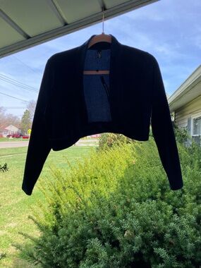 Velvet Bolero Shrug Cardigan in Deep Blue